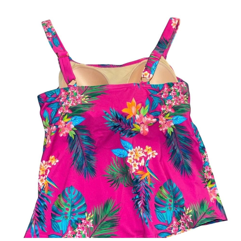 Kim Gravel x Swimsuits For All Pink Tropical Floral Tankini Top Sz 14 Colorful - Picture 3 of 5